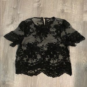 Black Sheer Top with Flower Design